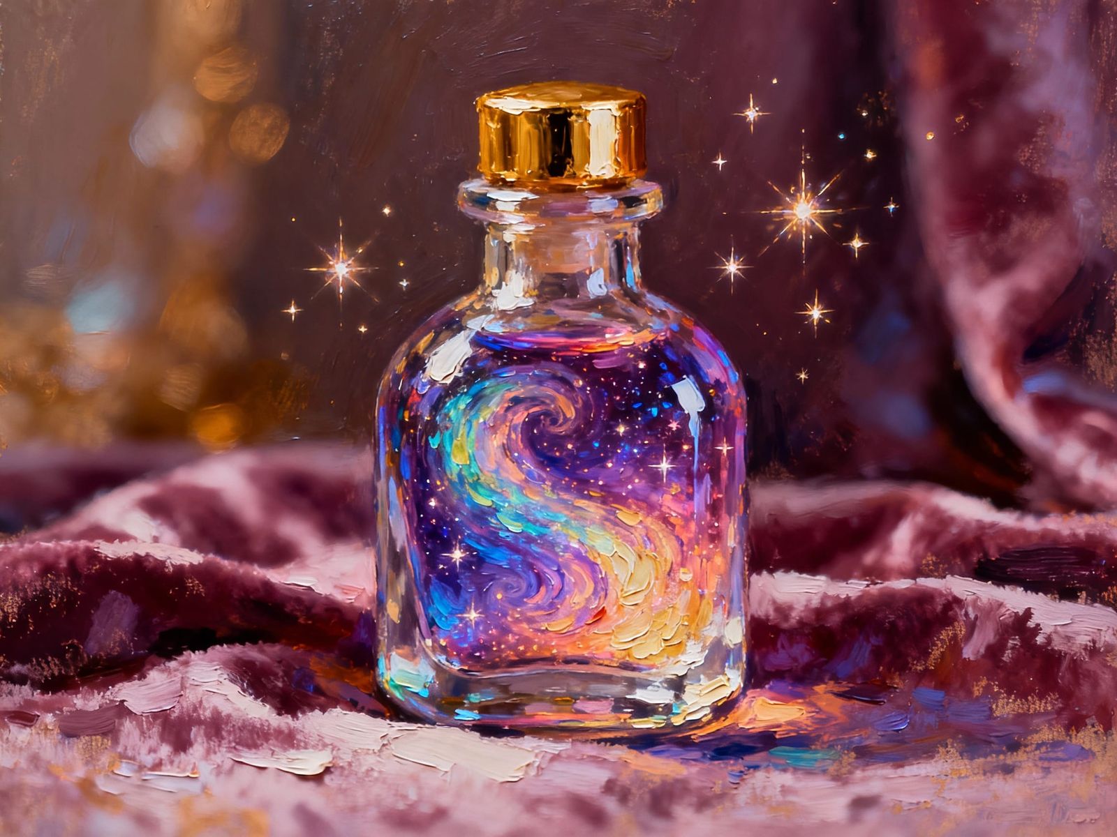 Sparkling Love Potion Bottle in Impasto Style