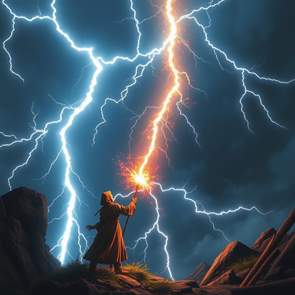 Wizard Conjuring Lightning Bolt