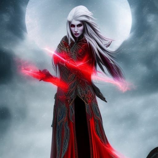 Dark Elven Archmage with Fire Flames