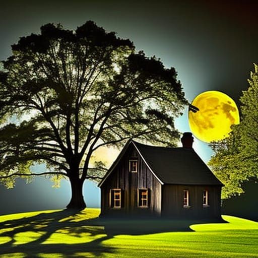 Surreal Oak Tree Shadows under Moonlight