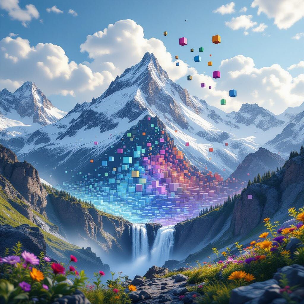 Mountain Landscape: Realism Meets Digital Pixels