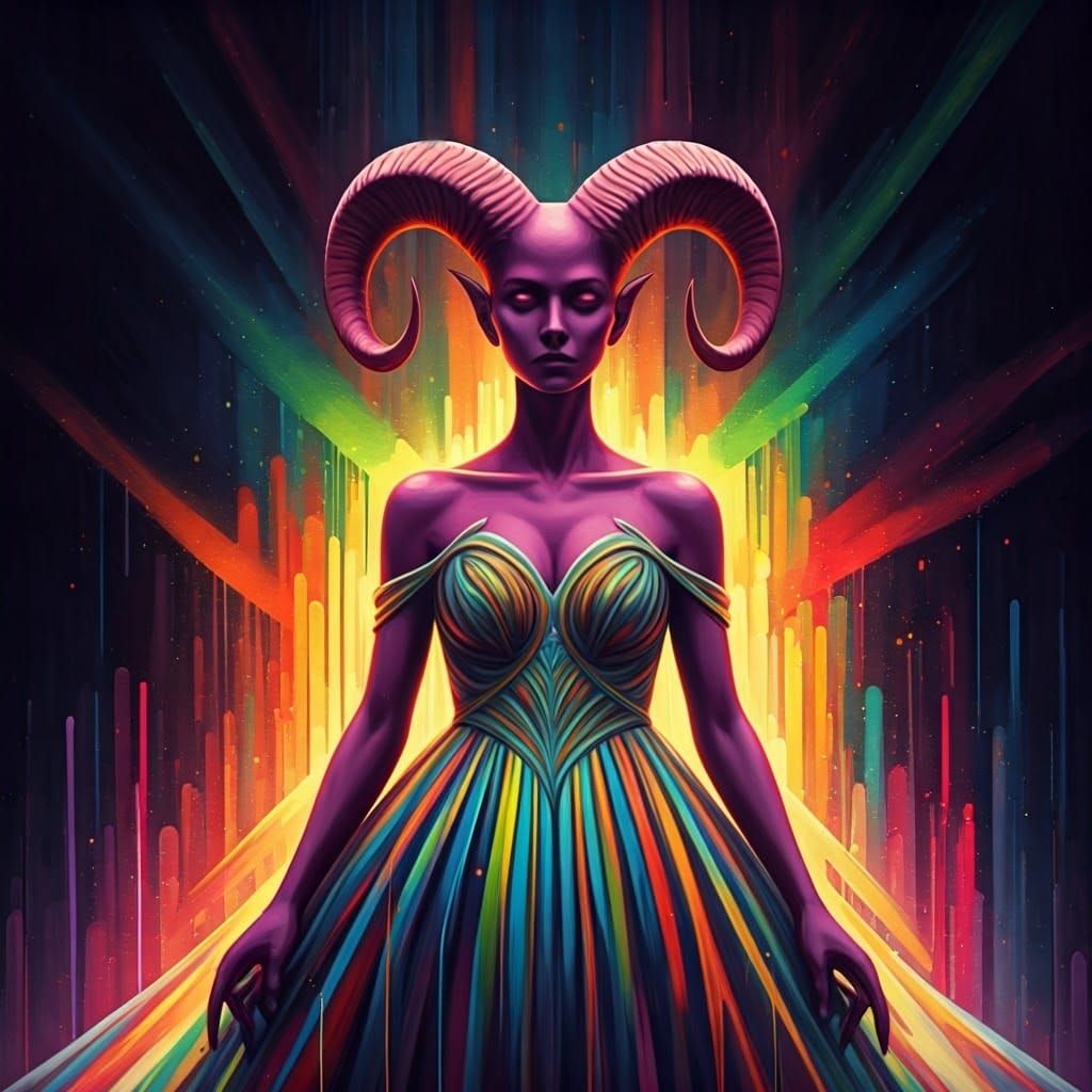 Persephone in Rainbows: Street Art Goddess Portrait