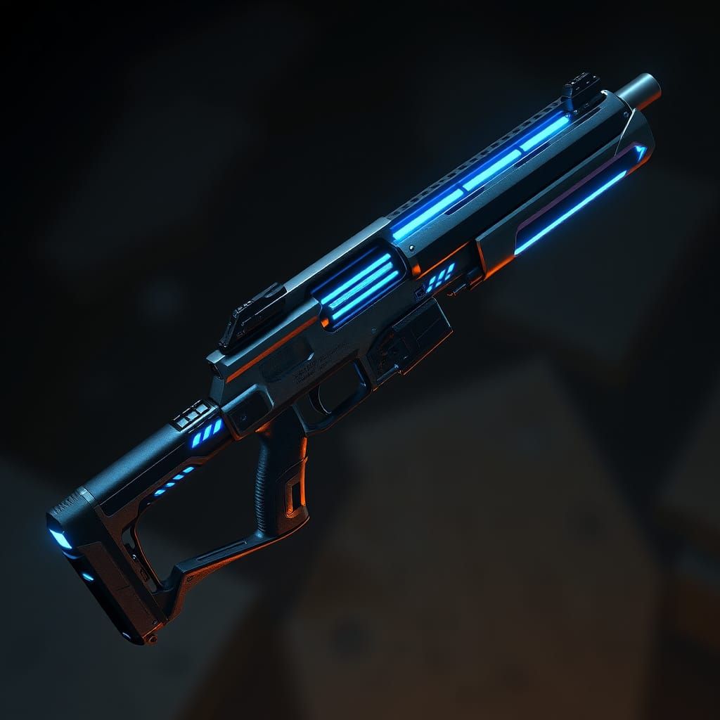 Futuristic Firearm with Glowing Circuits in Cyberpunk Style