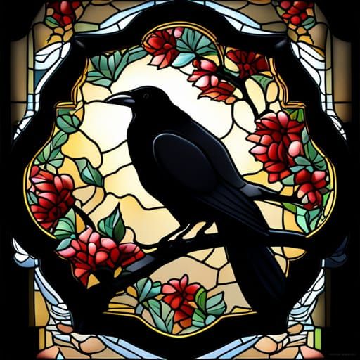 Gothic Art Nouveau Raven with Gold Halo