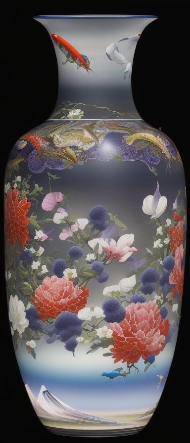 Surreal Anatomical Forms in Alien Koi Landscape