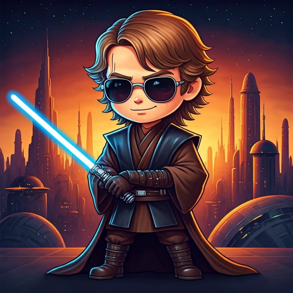 Chibi Anakin Skywalker with Lightsaber on Coruscant