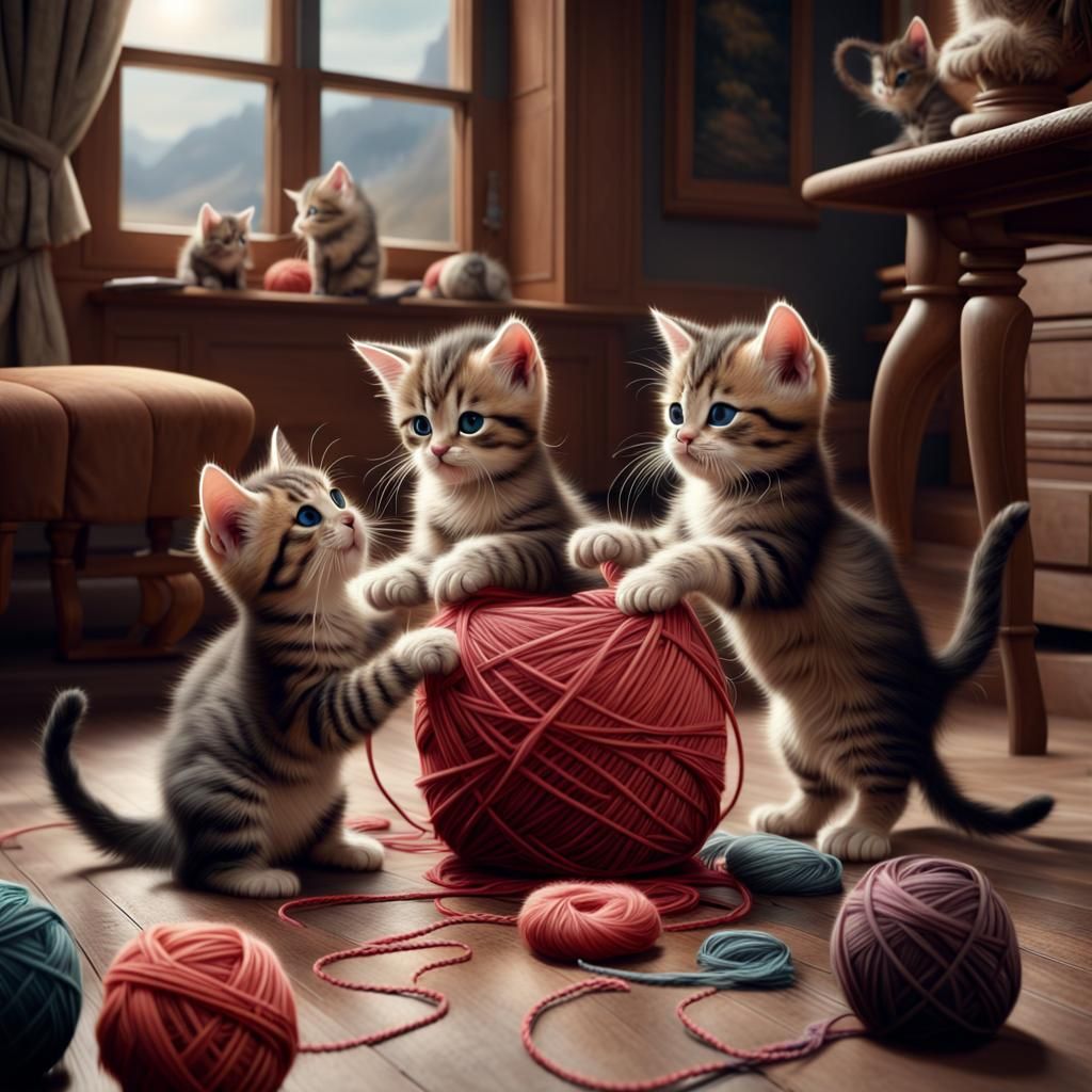 Kittens Play with Yarn: Digital Matte Painting