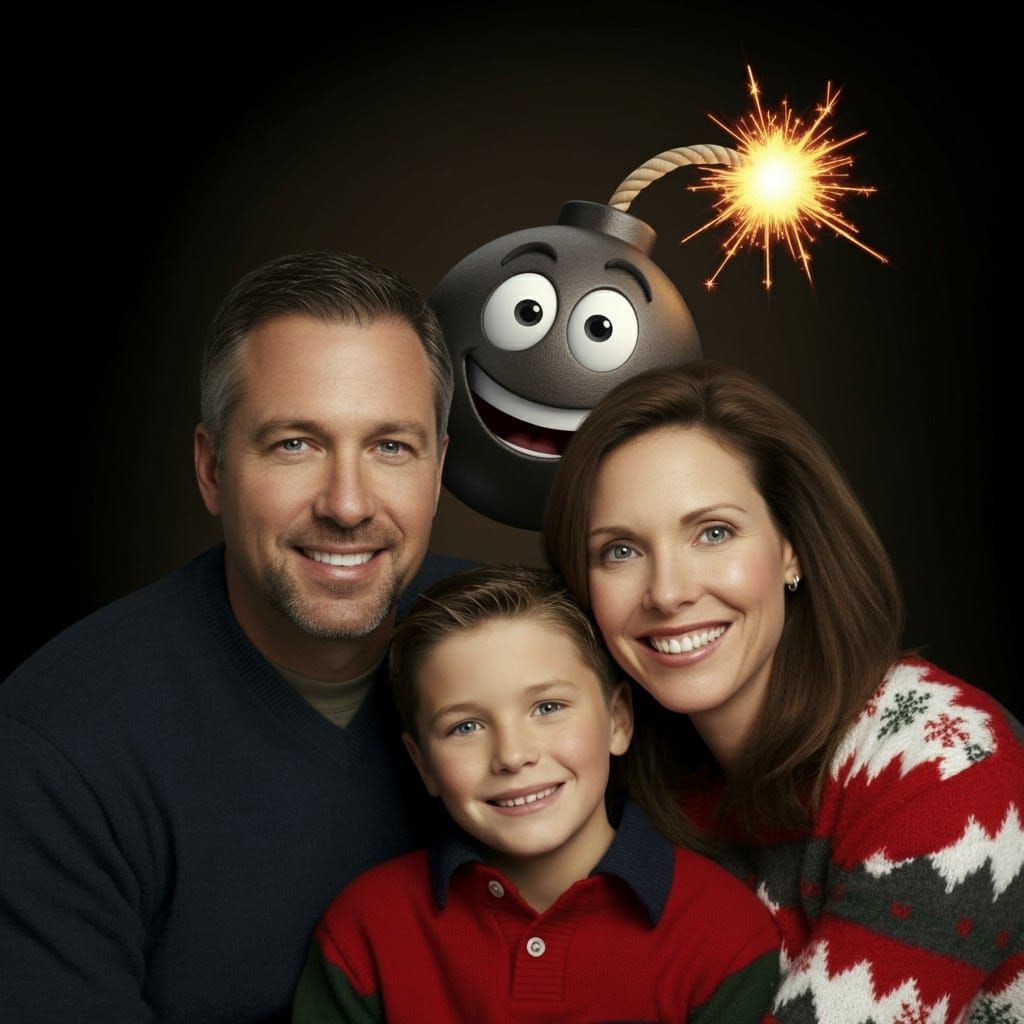 Whimsical Christmas Photobomb Card, Lit Fuse