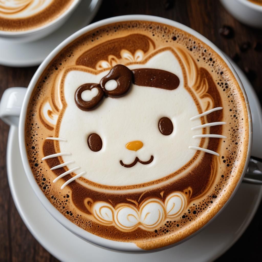 Hello Kitty Latte Art Masterpiece in Rich Coffee Brown and P...