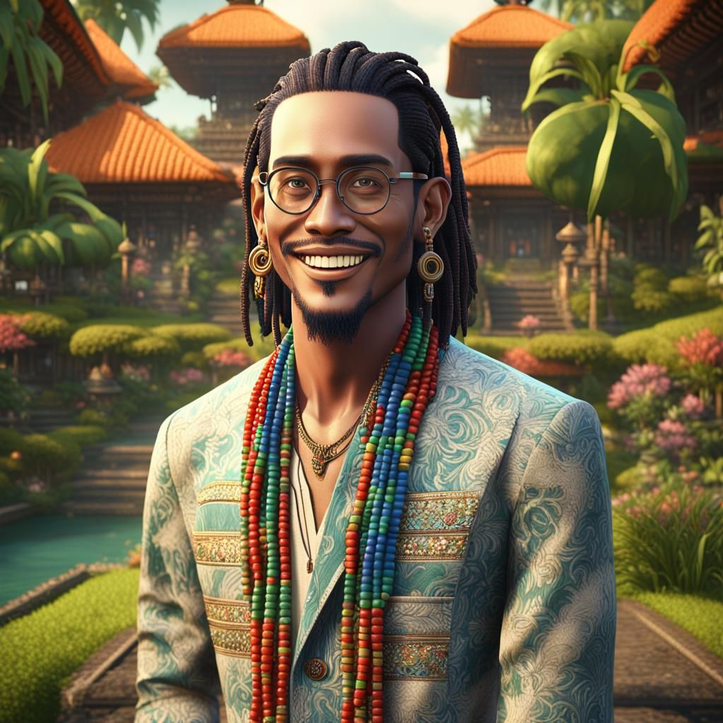 Balinese Man with Dreadlocks in Art Deco Style