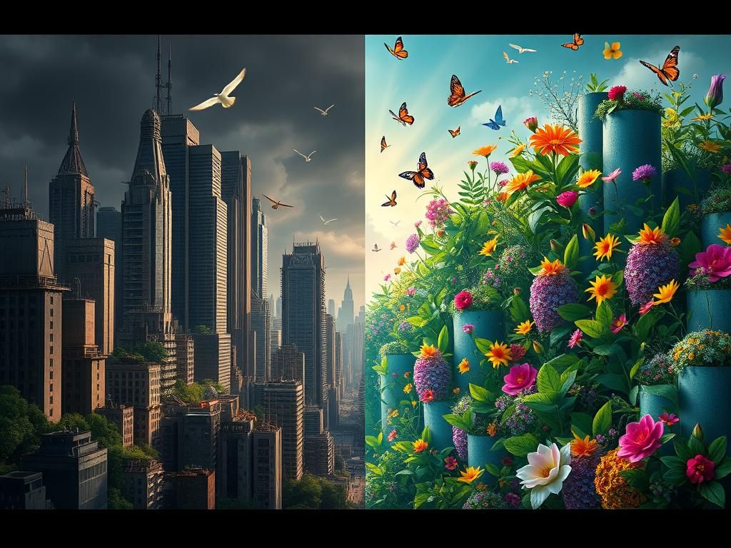 Dual Cityscape: Industrial Meets Nature in Photorealistic St...