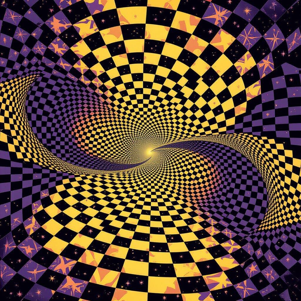 Cosmic Nebula Goddess in Geometric Op Art Style