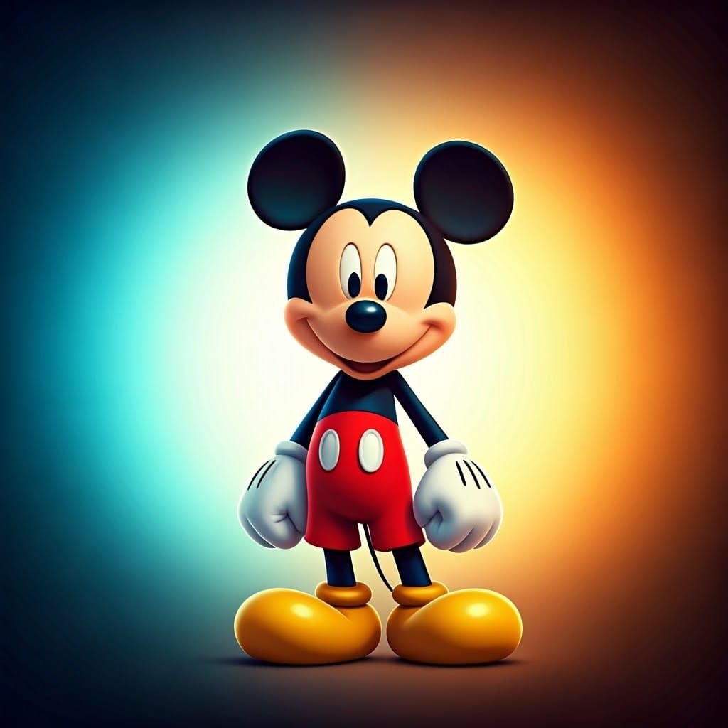 Heroic Mickey Mouse in Vibrant 3D Rendered Scene