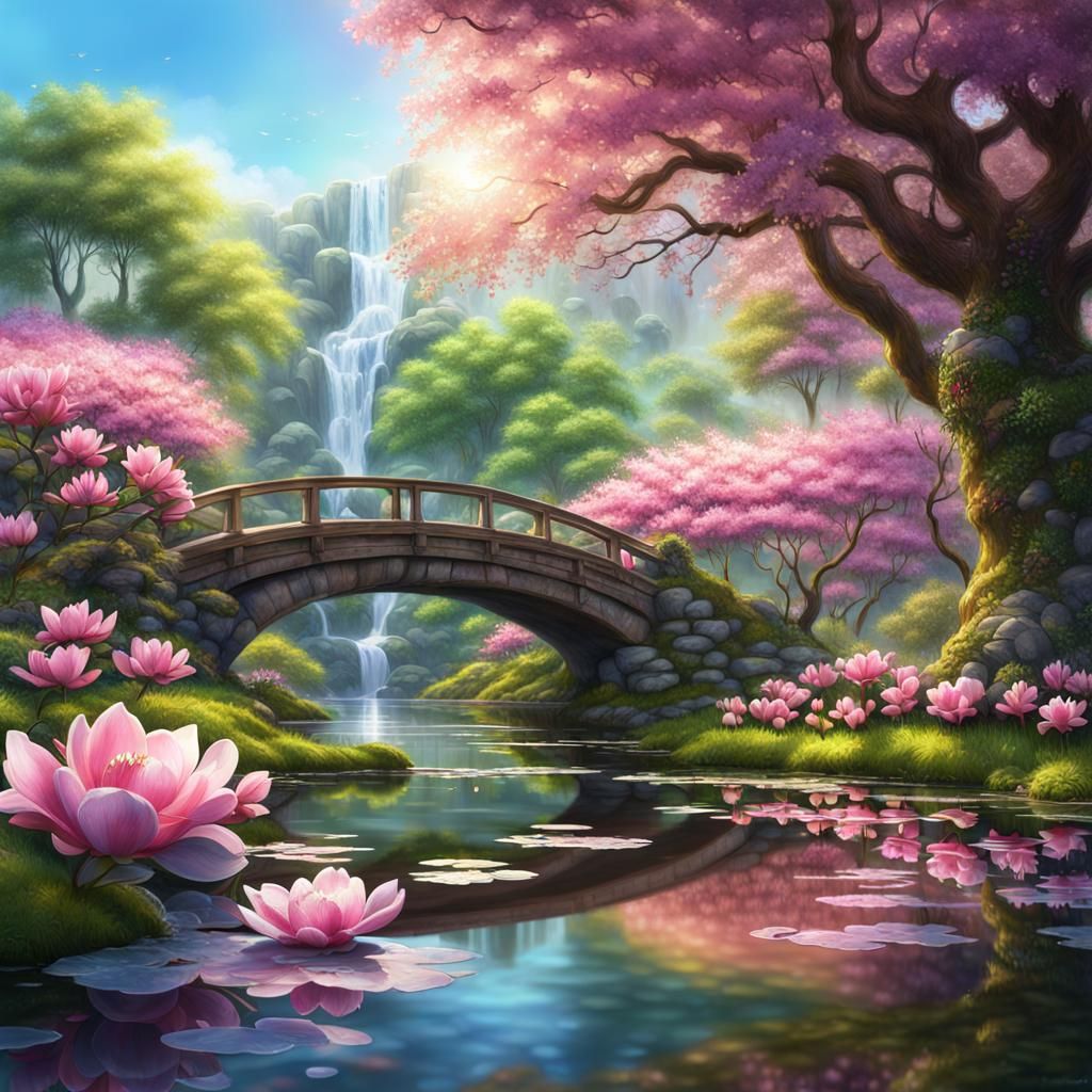 Vibrant Spring Landscape Watercolor Painting