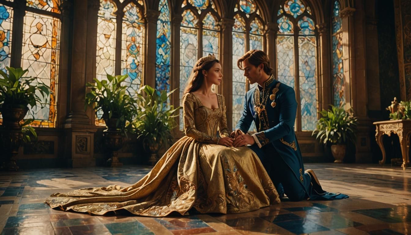 Prince Proposing in Palace, Cinematic Film Still