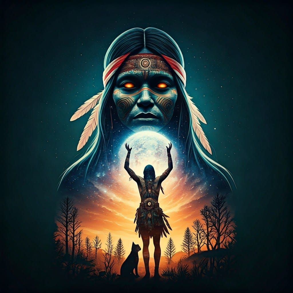 Native American Shaman Double Exposure Art