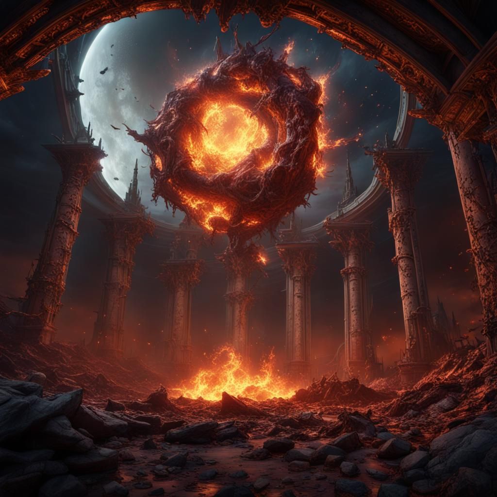 Explosive Life Under Dark Moons: A Fantasy Art Piece