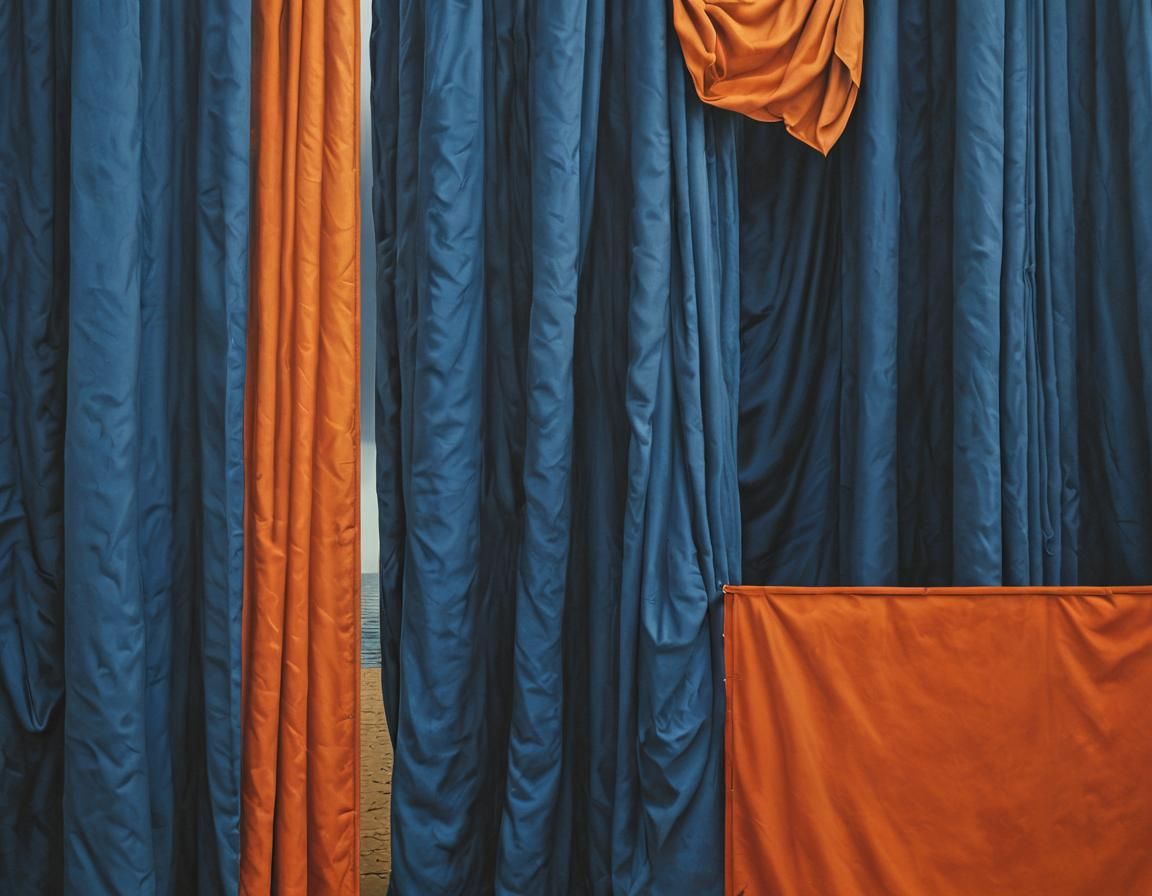 Vorticism-Inspired Seascape with Christo-Style Drapes