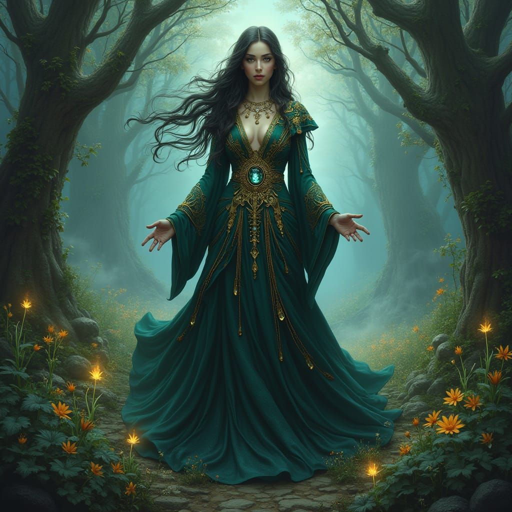 Mystical Sorceress in Art Nouveau Style