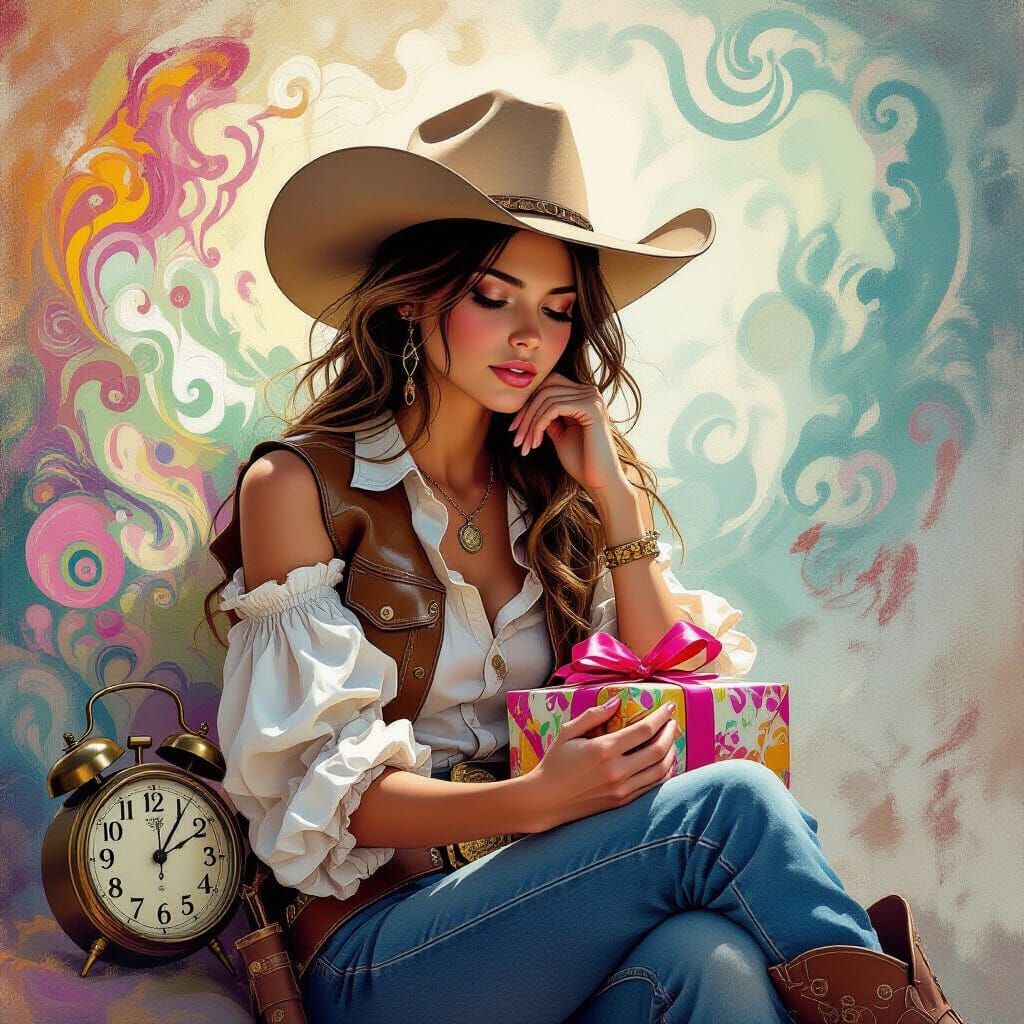 Cowgirl Lost in Thought: Dreamy Matte Painting