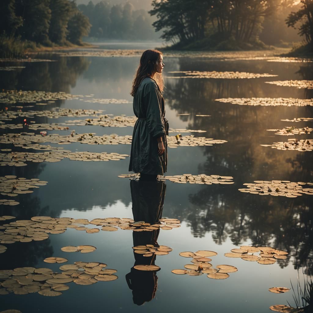 Lone Figure at Sunset Lake: Landscape Photography