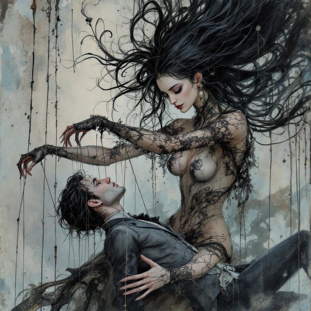 Female Puppet Master in Watercolor Style