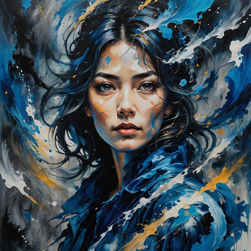Abstract Expressionist Woman Portrait in Stormy Night