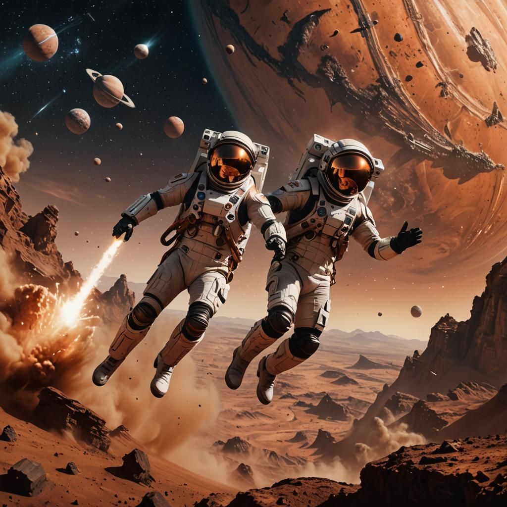 Rocketman Plummeting Through Space to Mars