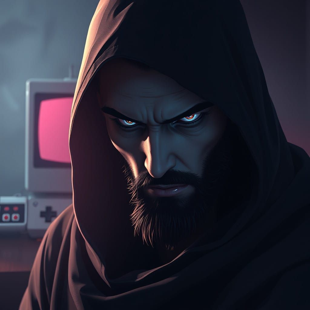 Mysterious Magician in Dark Hooded Cloak