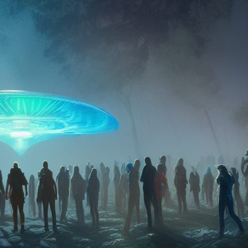 Holographic Aliens Gathering, Hyperdetailed Concept Art