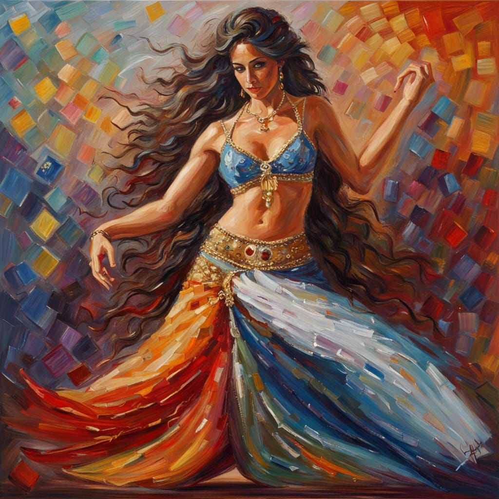 Belly Dancer Spinning: Impasto Oil Painting