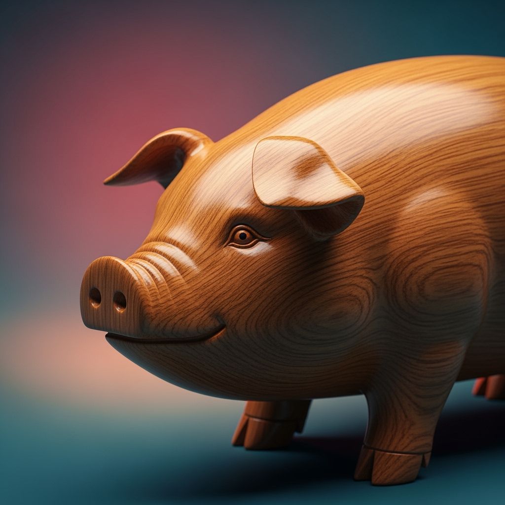 Radiant Wooden Pig Carving in Photorealistic Style
