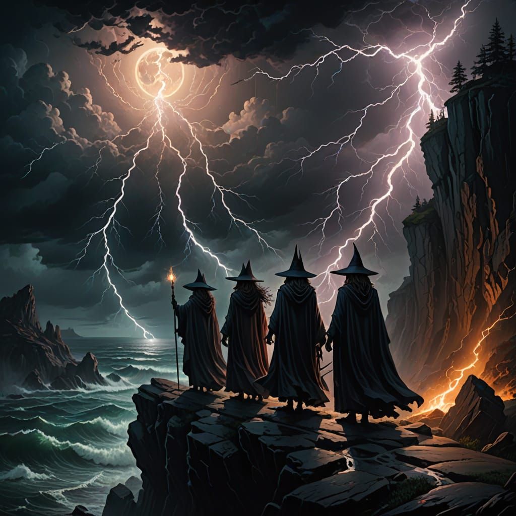 Witches Ritual on Stormy Cliff Edge