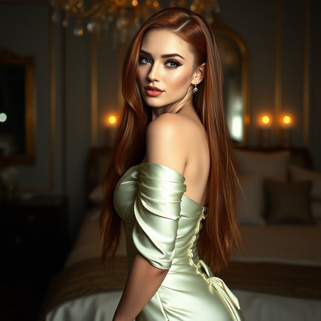 Glamorous Model in Satin Gown: Photorealistic Digital Art