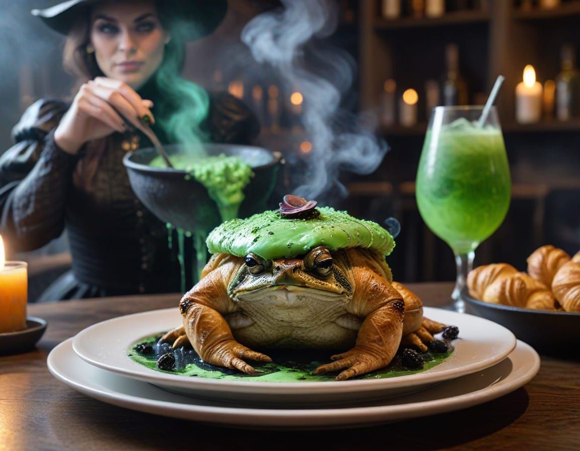 Toad Croissant Entree with Witchy Cocktail