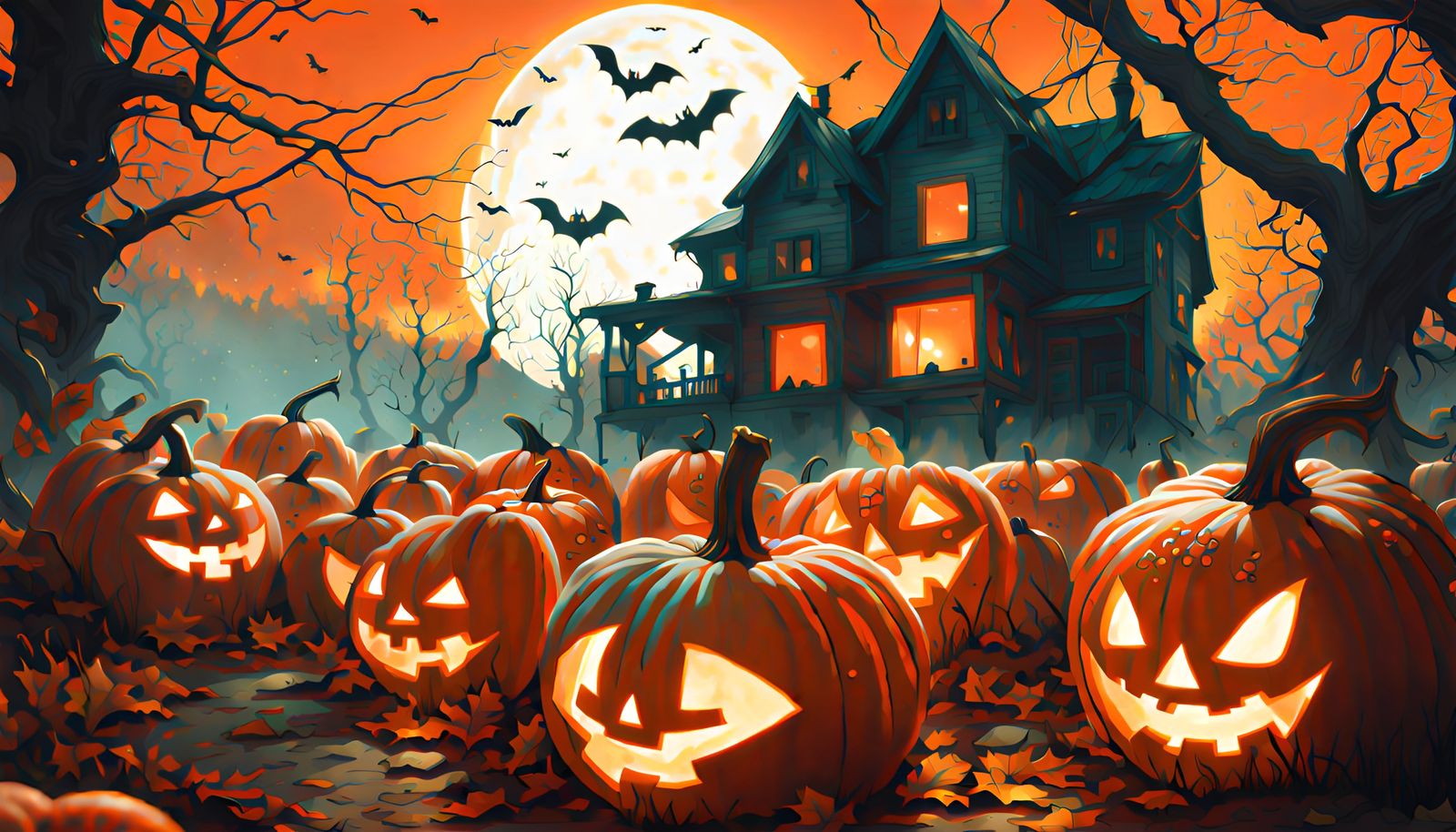 Detailed Halloween Pumpkins in Digital Painting Style