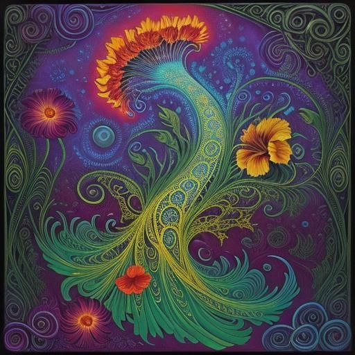 Bioluminescent Zentangle ABSTRACT stunning hibiscus, sunflowers, poppies