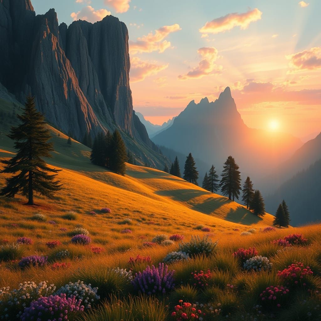 Whimsical Sunrise Valley in Vibrant Gingham Hues
