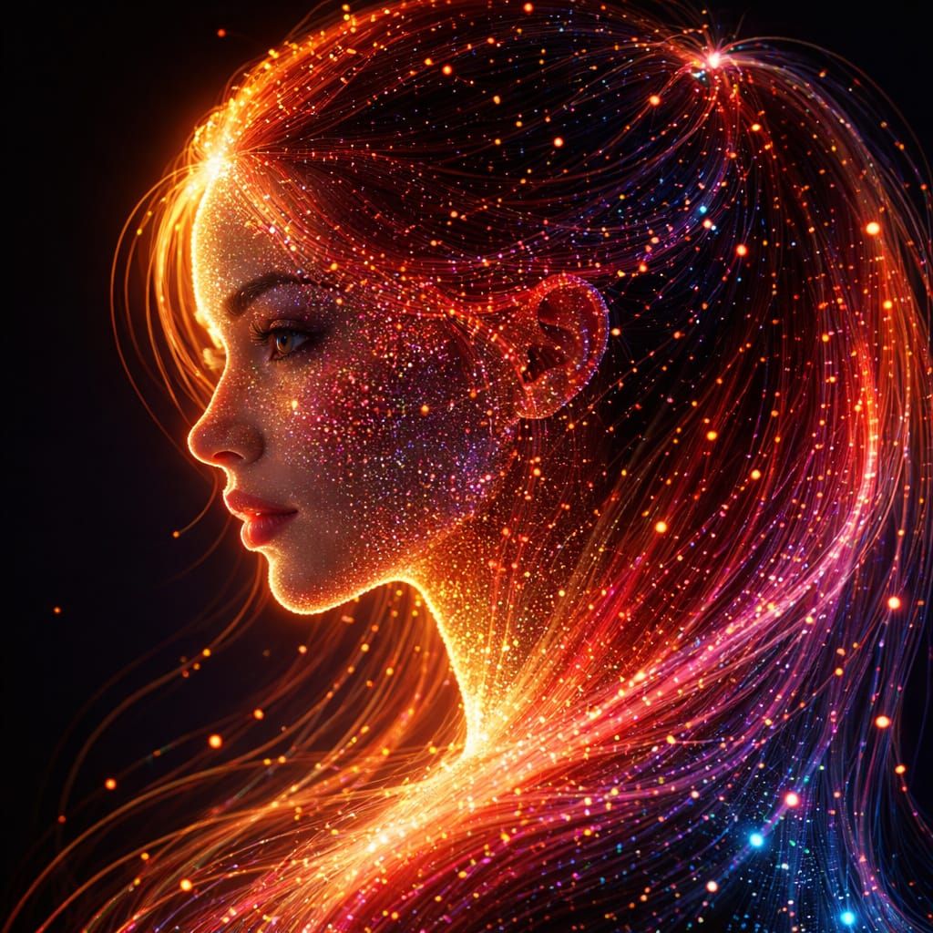 Abstract Female Profile Made of Glowing Particles