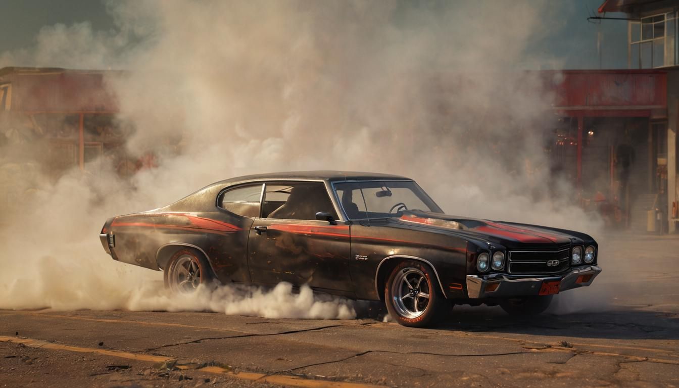 1970 Chevelle SS Burnout in Fantasy Concept Art
