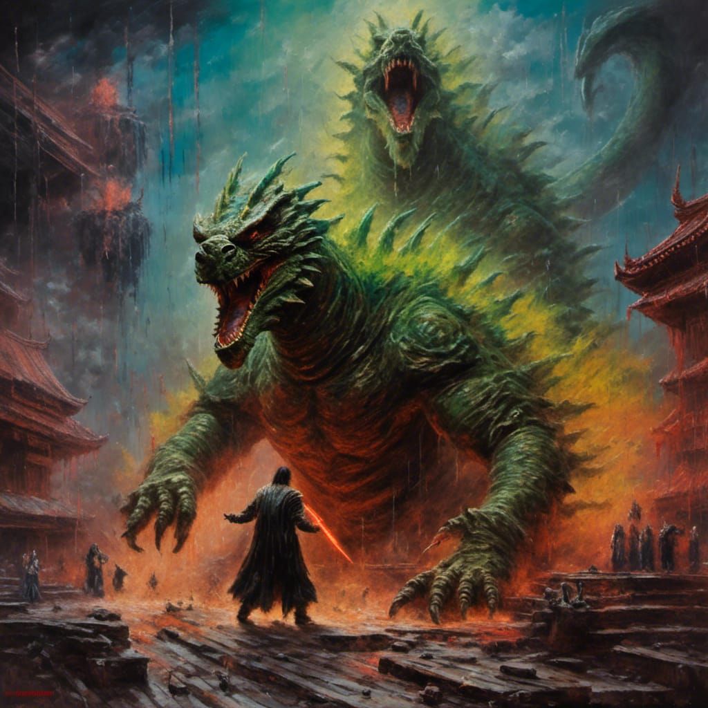 Godzilla vs Shang Tsung: Oil Painting Battle