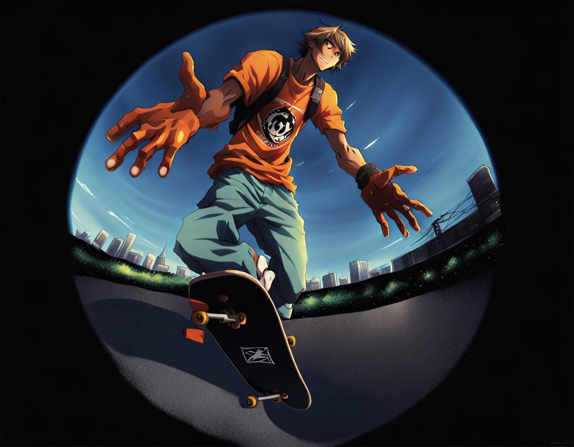 Skateboarder in Anime Style