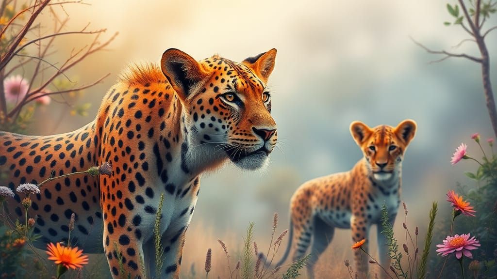 Vibrant Savannah Animal Portrait in Watercolor Style