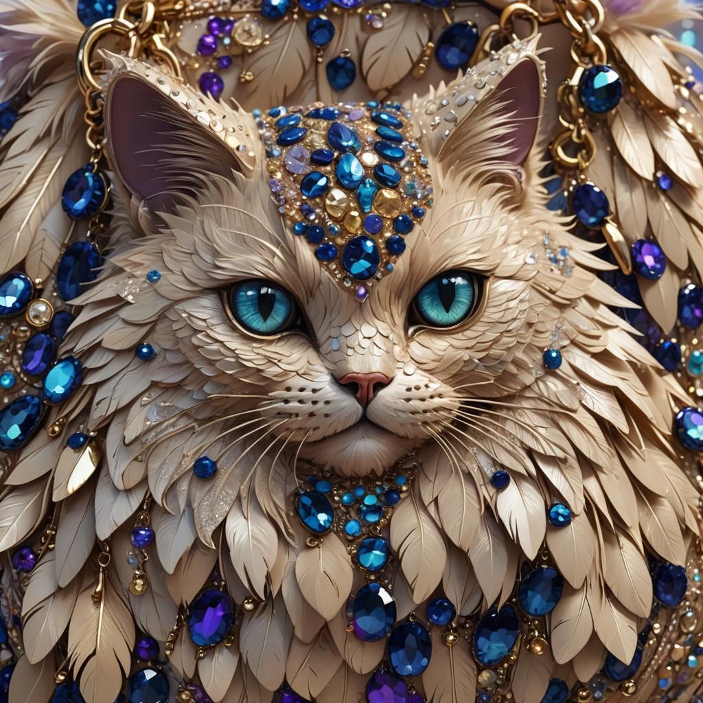 Feathered Cat Purse with Sequins in Fantasy Art