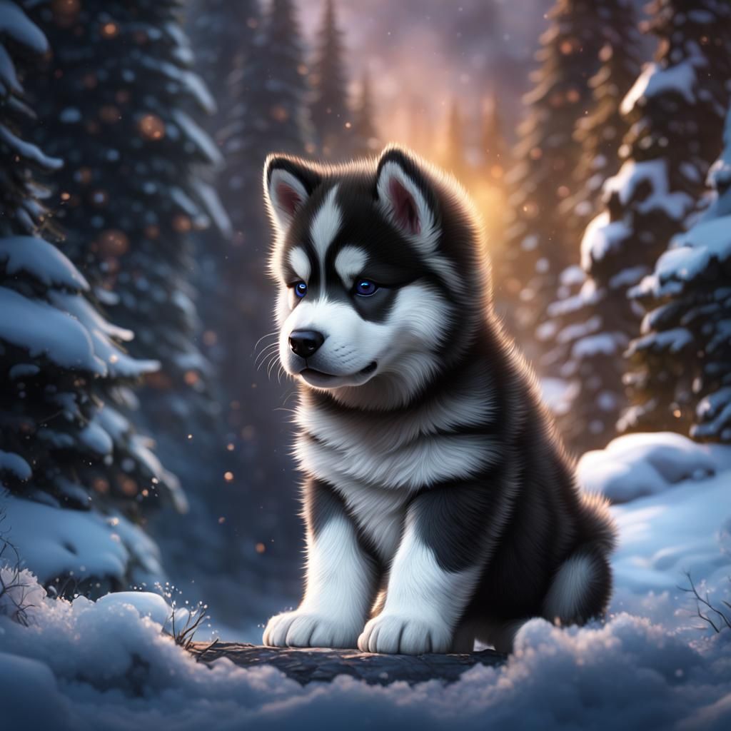 Fantastical Alaskan Malamute Puppy in Detailed Matte Paintin...