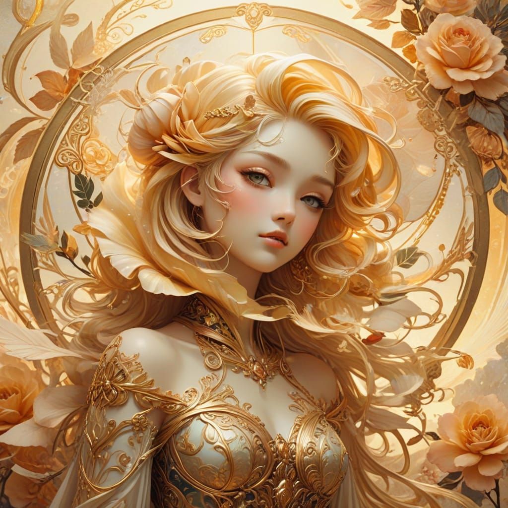 Ethereal Golden Art Nouveau Rose