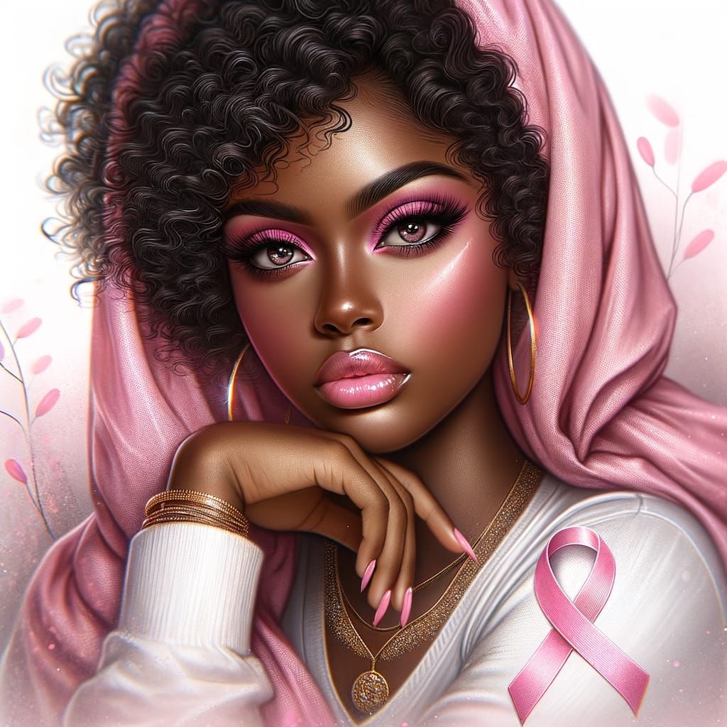 African American Queen in Pink Scarf, Digital Airbrush Style