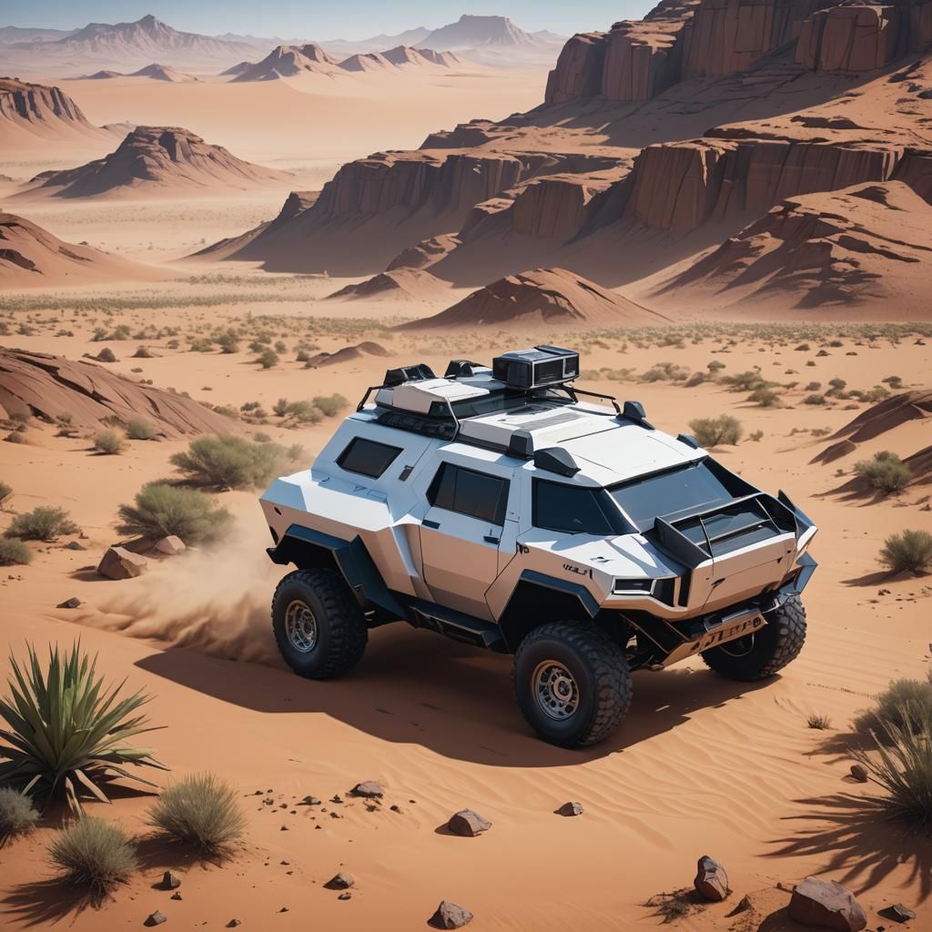 Futuristic Desert Cybertruck in 3D Anime Style