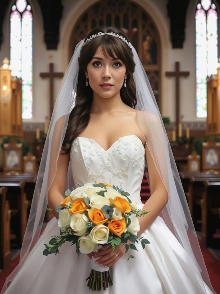 Bride in Lace Gown with Candlelight, Pre-Raphaelite Style