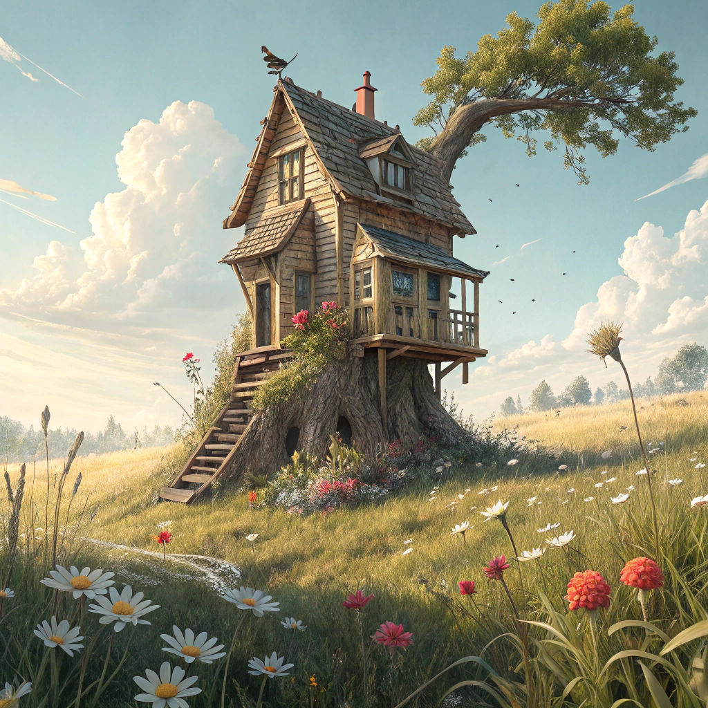 Dreamlike Dollhouse on Taproot in Lush Meadow